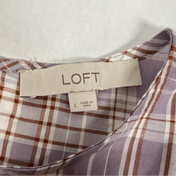 LOFT Lavender Plaid Ruffle Blouse - Picture 5 of 12